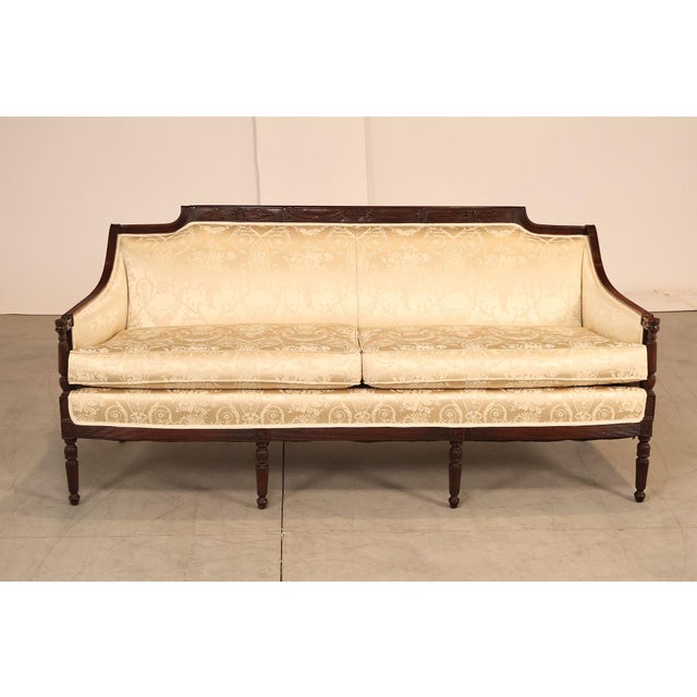 Federal Sheraton Style Upholstered Sofa With Carved Wood Frame For Sale - Image 18 of 18