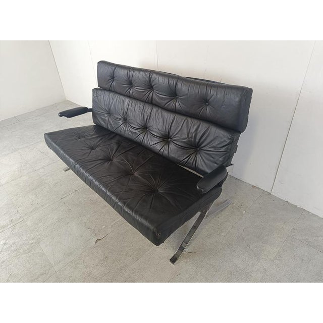 Vintage Black Leather and Chrome Sofa, 1970s For Sale - Image 3 of 12