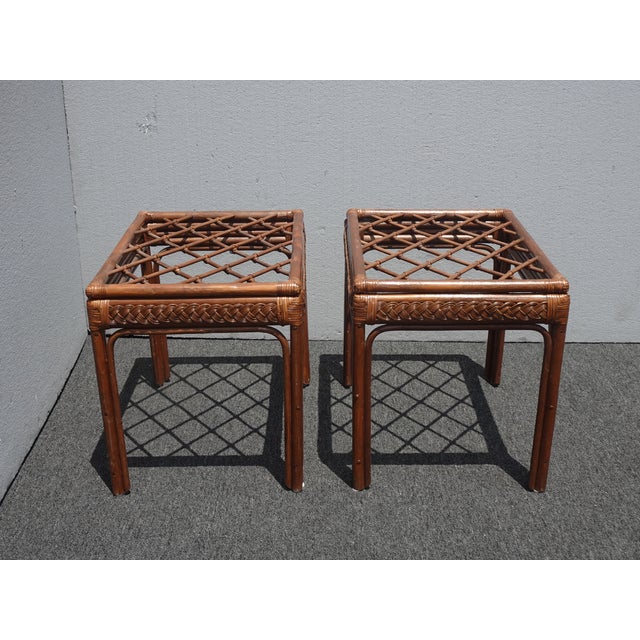 Vintage Mid Century Modern Rustic Bamboo Rattan Brown End Tables - a Pair For Sale - Image 13 of 13