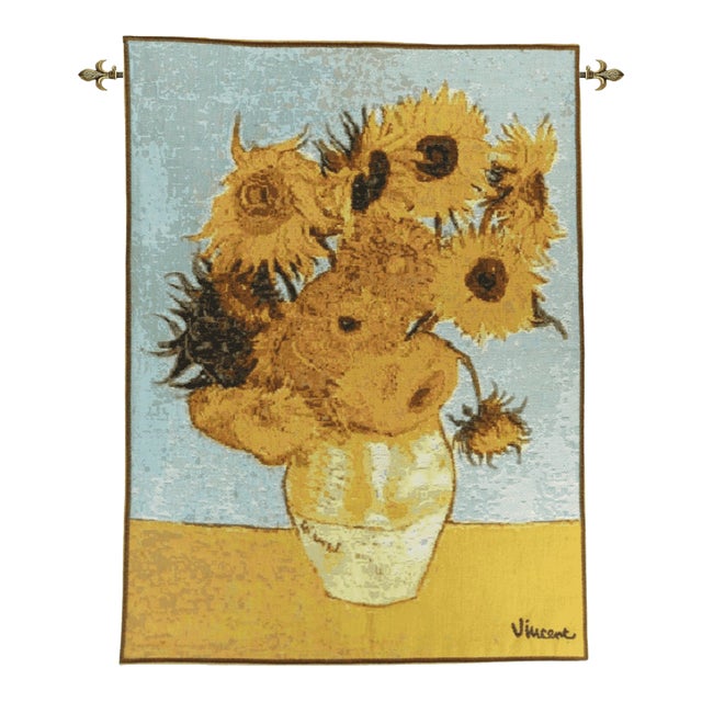 Van Gogh Sunflowers Loom Woven Tapestry - 65 X 50 Cm (2'2" X 1'8") - Requires Rod Size 1 For Sale