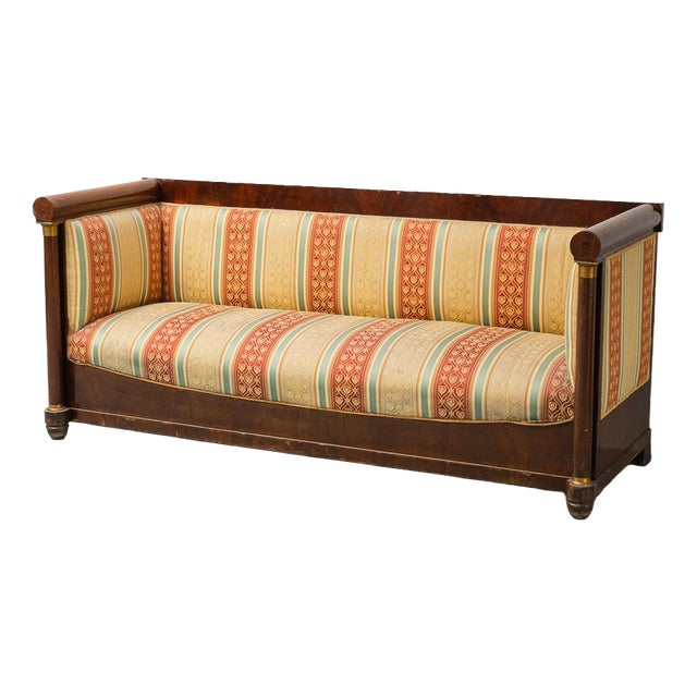 3-Seater Sofa in Wood and Striped Fabric, 1950s For Sale
