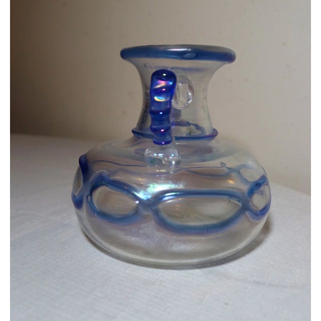 Blue Vintage Hand Blown Murano Italian Iridescent Corroso-Scavo Glass Vase Italy For Sale - Image 8 of 10