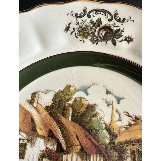 Illustration Vintage Mid 20th Century Green and Brown Decorative Wall Plate For Sale - Image 3 of 9