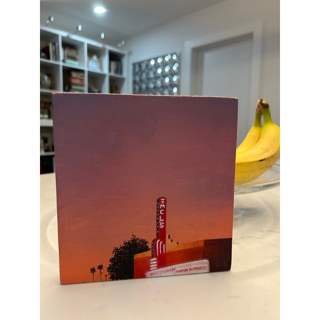 Raspberry Pink 1990's Oil on Wood "Mel's" by Gerald Schwartz For Sale - Image 8 of 8