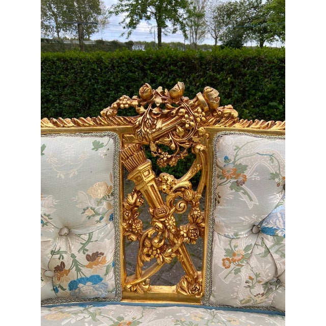 Late 20th Century Late20C French Maker Louis XVI Gold Beech Settee - 1 Pc For Sale - Image 5 of 12