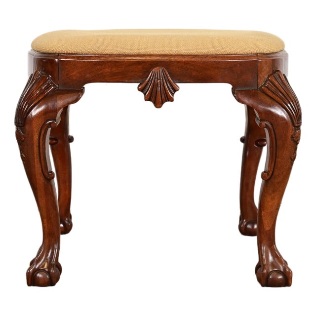 Baker Furniture Historic Charleston Chippendale Carved Mahogany Stool or Ottoman For Sale