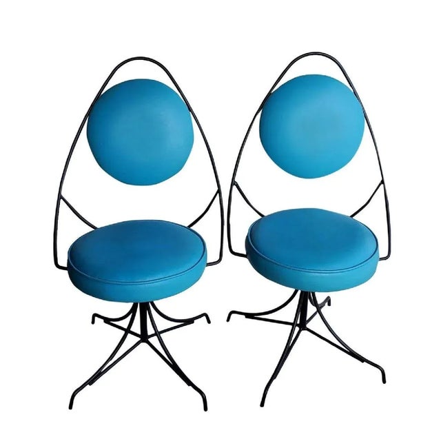 1950s Black and Blue Swivel Side Chairs Styled After John Risley - Set of 2 For Sale - Image 13 of 13
