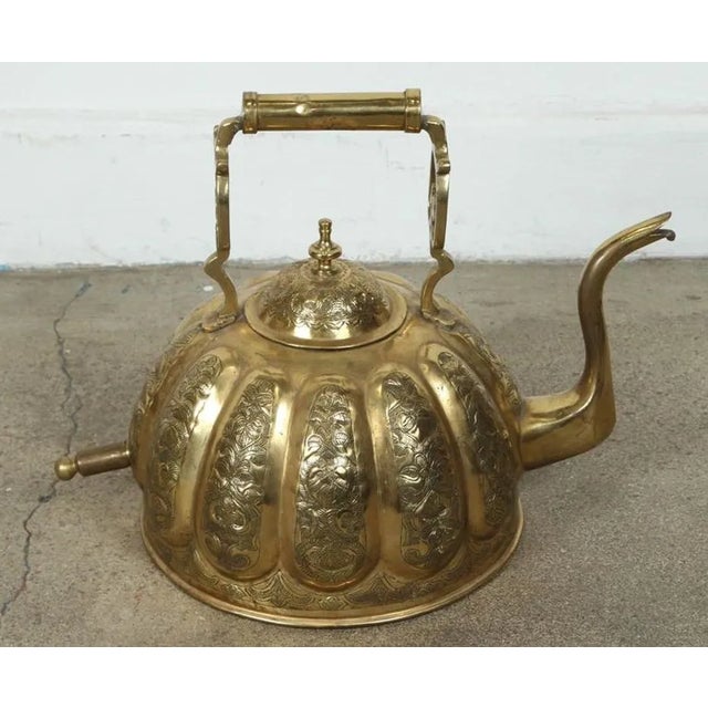 Moroccan Brass Tea Kettle on Stand Handcrafted in Fez Morocco 1930 For Sale - Image 10 of 12