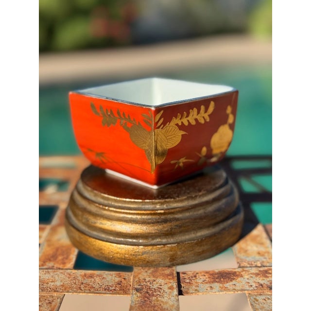 Bold Antique Japanese Kinran-De Porcelain Bowls, Red & Gold Square Dishes, Set of Three For Sale In Palm Springs - Image 6 of 18