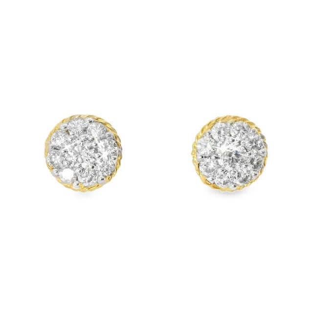 Elevate your everyday elegance with these classic 14K yellow gold diamond stud earrings. Featuring 18 round brilliant...