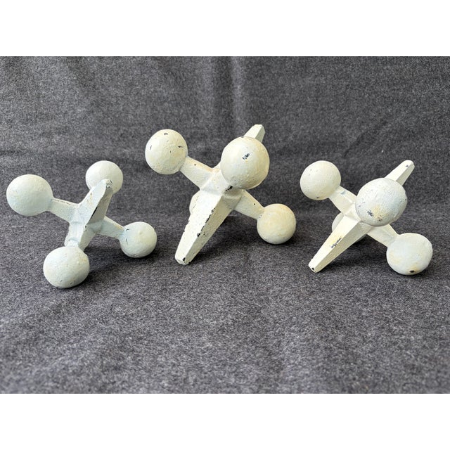 1990s Off White Cast Iron Jacks Set of 3 Decorative Objects For Sale - Image 4 of 17