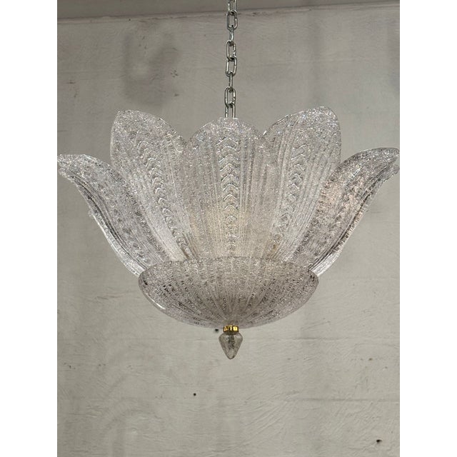Murano Clear Granola Glass Leaf Chandelier For Sale - Image 4 of 7