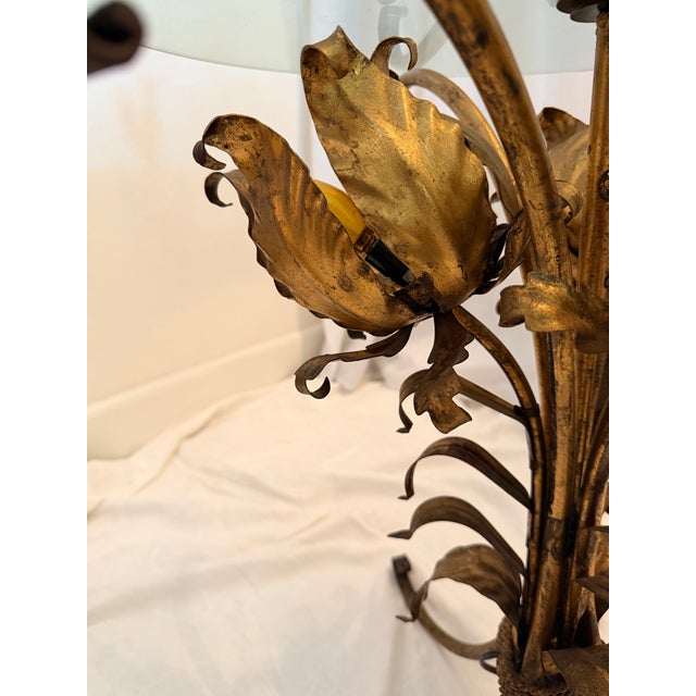 Hollywood Regency Gilded Metal and Glass Flower Base Side Table by Hans Kogl For Sale - Image 9 of 14