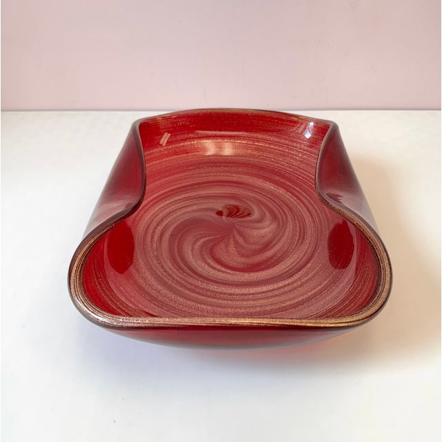 Vintage Mid-Century Red Murano Glass Style Bowl With Gold Flecks For Sale - Image 4 of 10