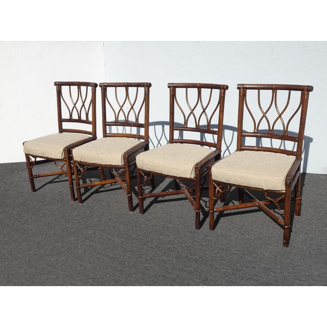 French Country Chairs Chinese Chippendale - Set Four French Country Bamboo Dining Room Chairs For Sale - Image 3 of 16