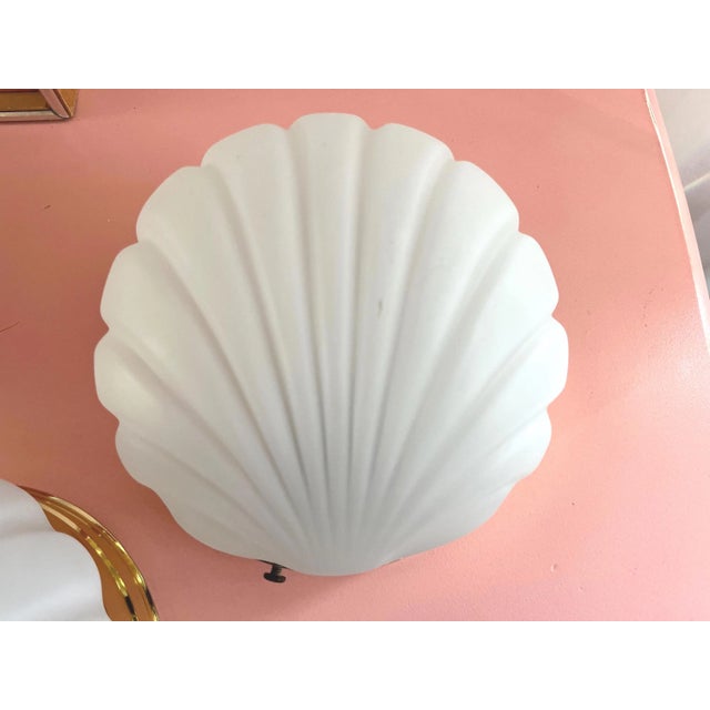 1970s Frosted Glass Scallop Shell Wall Lights - Set of Three For Sale - Image 12 of 18
