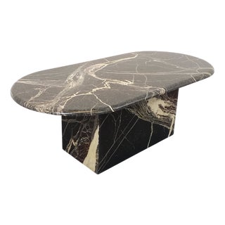 Vintage Oval Coffee Table in Black Marble, 1970s For Sale