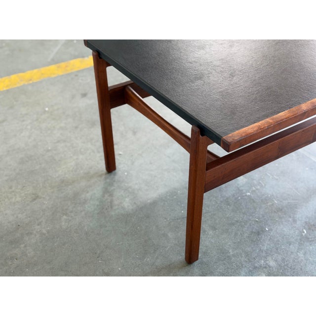 1960s Jens Risom Side Table - Leather + Walnut - Mid Century Modern End Table + Drawer For Sale In Atlanta - Image 6 of 8