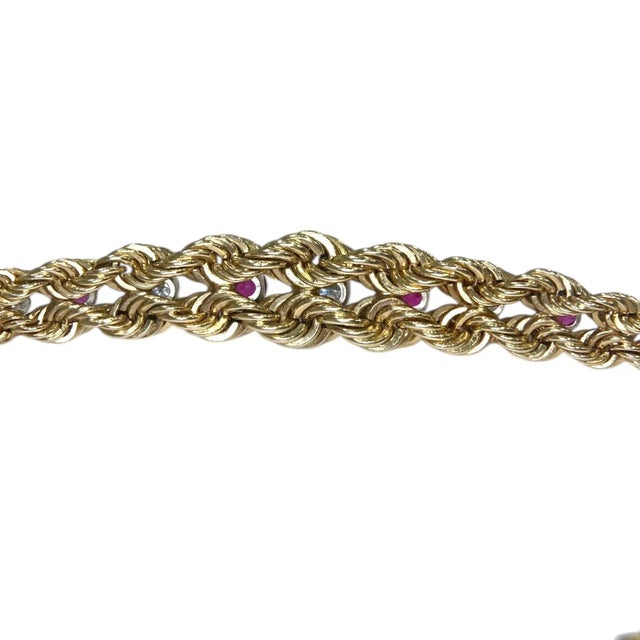 Metal Vintage 14k Yellow Gold Ruby & Diamond Graduating Rope Bracelet For Sale - Image 7 of 9