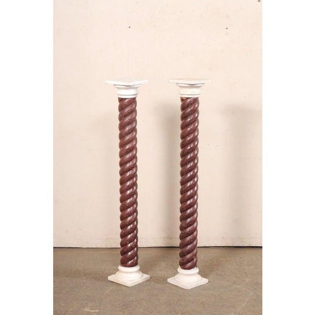 Italian Early 20th Century Italian Pair Faux-Porphyry Twist Pedestals For Sale - Image 3 of 10