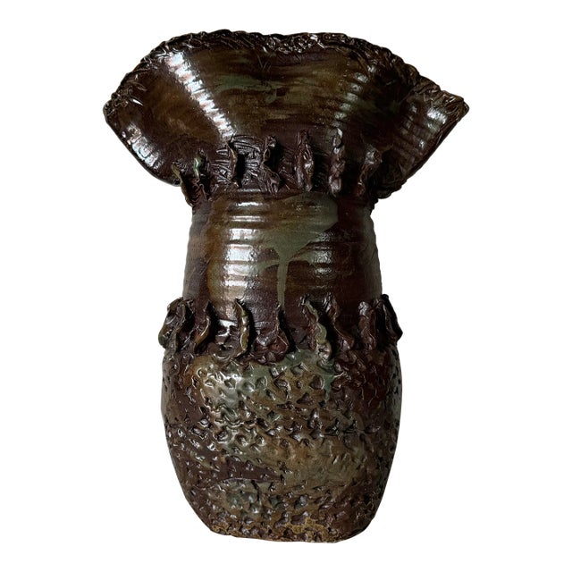 Mid-Century Brutalist Style Sculptural Art Studio Pottery Vase For Sale