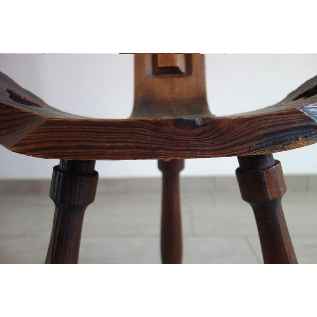 1960s Brutalist Tripod Chair in Carved Wood, France, 1960s For Sale - Image 5 of 14