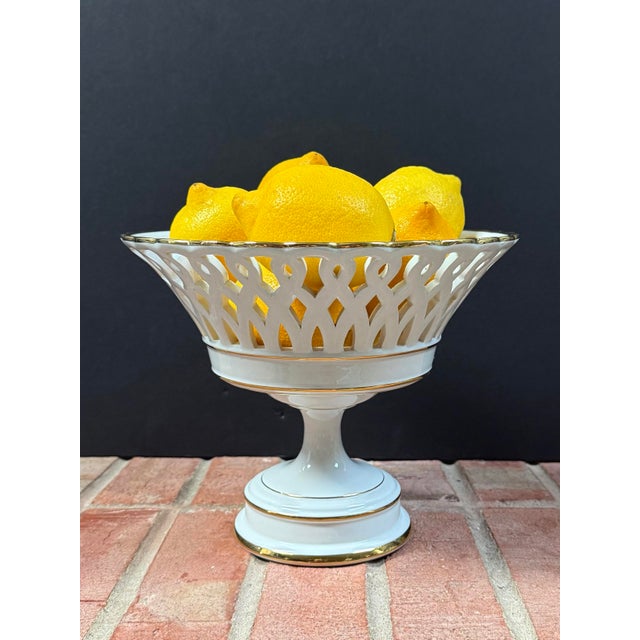 Vintage Italian Ceramic White Reticulated Pedestal Basket Fruit Bowl / Compote For Sale - Image 4 of 11