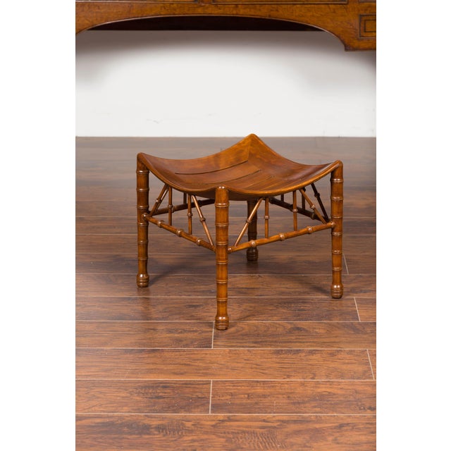 English 1920s Walnut Egyptian Revival Thebes Stool with Faux Bamboo Legs For Sale In Atlanta - Image 6 of 11