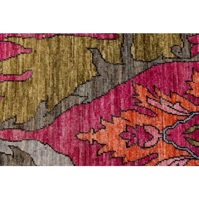2020s Vibrant Fuchsia & Teal Modern Bidjar Style Wool Rug With Botanical Motifs 10x14 For Sale - Image 5 of 11
