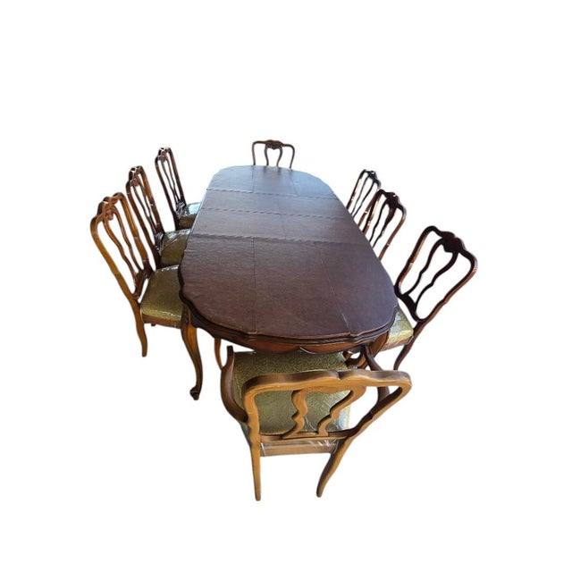 Brown Mid 20th Century White Furniture Co. French Provincial Walnut Dining Set With 8 Chairs & Expandable Table For Sale - Image 8 of 10