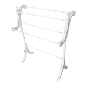 Vintage White Wood Quilt Rack Stand-Farmhouse-Towel-Blanket Holder-Linen-Throw