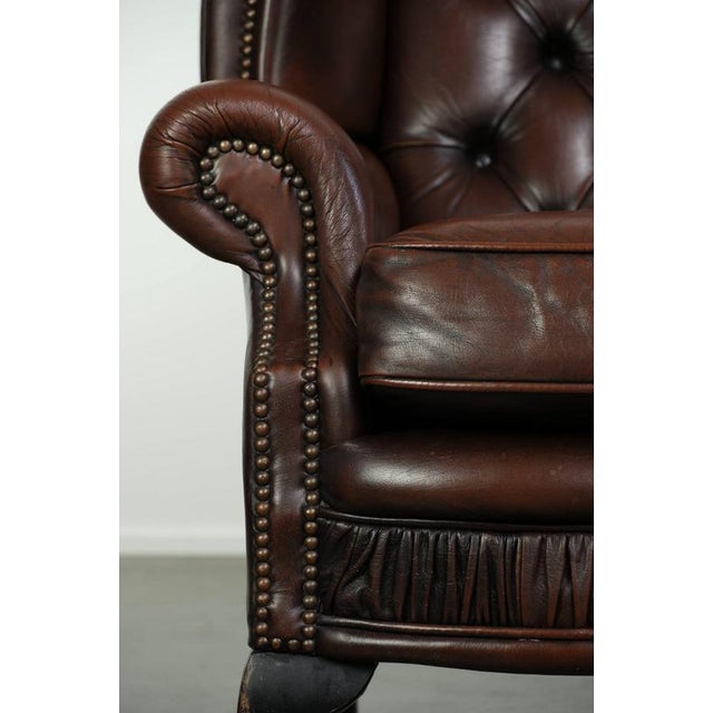 English Chesterfield Cowhide Wing Armchairs, Set of 2 For Sale - Image 9 of 12