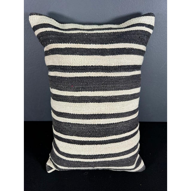 Turkish Hemp Pillow Cushion Natural Beige Black Pillow Cushion Cover 16" x 24" For Sale - Image 4 of 4