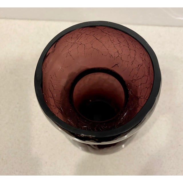 Mid-Century Modern Mid Century Modern Amethyst Crackle Glass Hyacinth Vase For Sale - Image 3 of 8