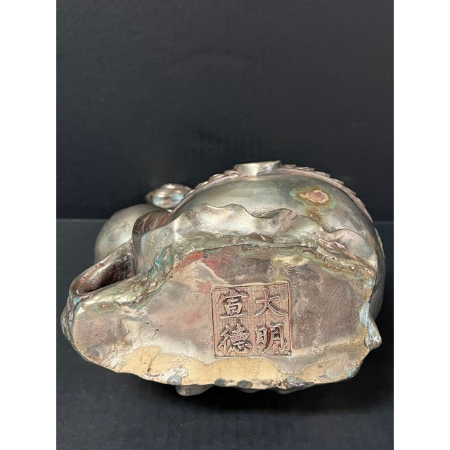 Late 20th Century Chinese Art Silver Gilt Bronze Metal Lucky Charm Rabbit Sculpture For Sale - Image 10 of 10