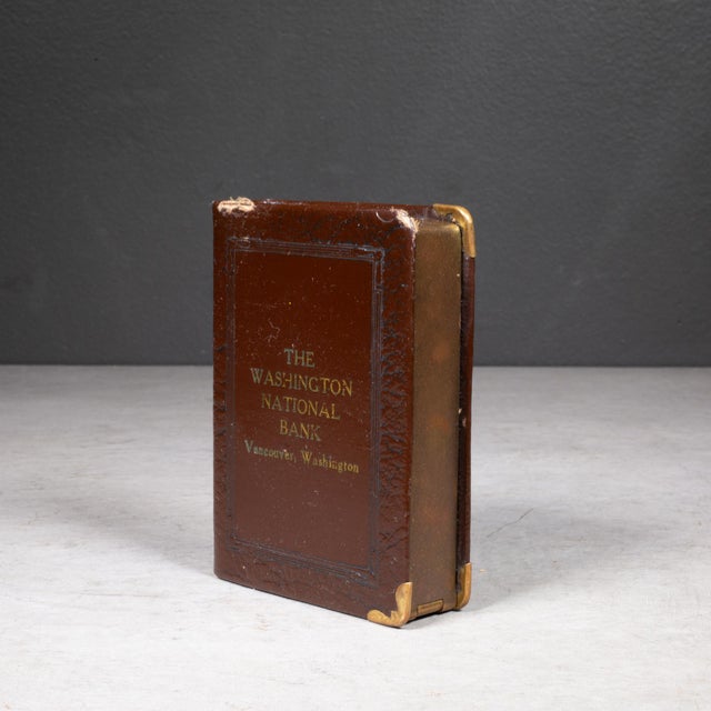 Industrial Vintage Leather "Lessons in Thrift" Book Coin Bank c.1920-1930 For Sale - Image 3 of 8