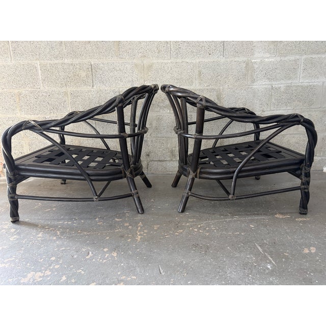 Black A Pair of Coastal Stylle Rattan Lounge Chairs by McGuire. Circa 1980s. For Sale - Image 8 of 18