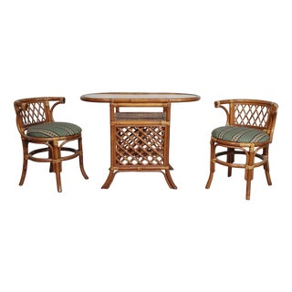 Vintage Balcony Chairs and Table in Rattan and Bamboo, 1970s, Set of 3 For Sale