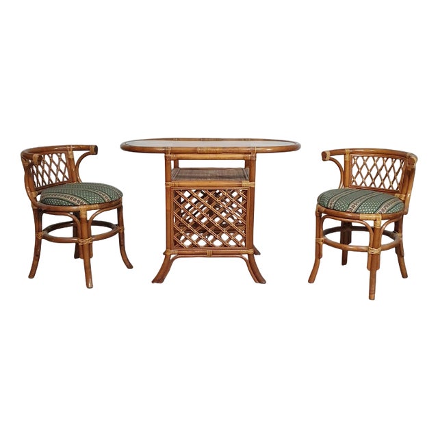 Vintage Balcony Chairs and Table in Rattan and Bamboo, 1970s, Set of 3 For Sale
