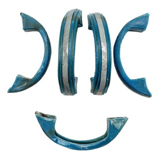 Art Deco Sky Blue Bakelite Drawer Pulls W/ Chrome Strip, Set of 5 For Sale