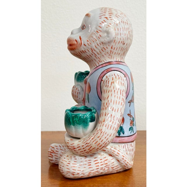 Vintage Seated Chinoiserie Monkey Candleholder For Sale - Image 4 of 9