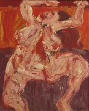 Mid 20th Century "Red Nude" Abstract Figurative Painting by Julio Martin Caro Soto