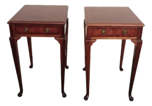 1950s Vintage Mahogany Chippendale Style Side Tables Night Stands - Set of 2
