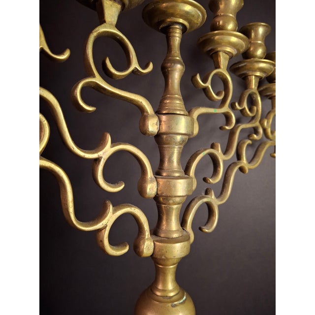 Brass Large Antique 19th C. Eastern European Brass 7-Branch Temple Menorah 21.5" For Sale - Image 8 of 17