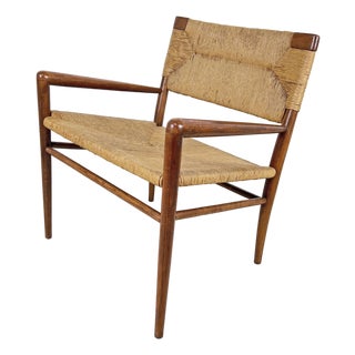 C. 1950s Mel Smilow Walnut Lounge Rush Seat Arm Chair For Sale