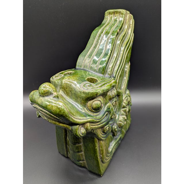 Green Antique Chinese Chiwen (Dragon) Sancai-Glazed Roof Tile: Qing Dynasty For Sale - Image 8 of 11