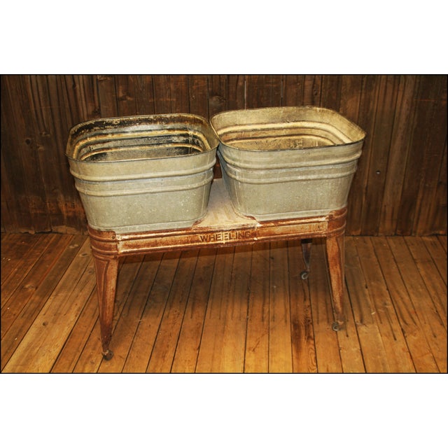 Vintage Wheeling Galvanized Double Wash Tub Stand Chairish