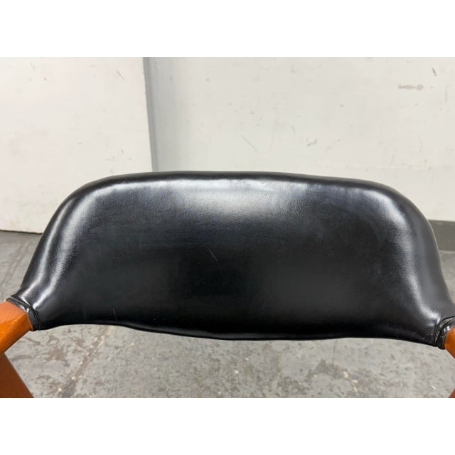 Wood Mid Century Modern Walnut With Black Vinyl Arm Chairs, Pair For Sale - Image 7 of 12