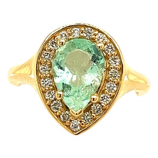 Natural Emerald Diamond Ring 14K Y Gold 1.74 TCW Certified, Size 6.75 For Sale