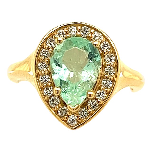 Natural Emerald Diamond Ring 14K Y Gold 1.74 TCW Certified, Size 6.75 For Sale